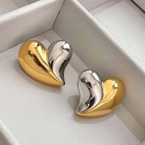 Chunky Heart Earrings*Two Tone Heart Earrings* - Picture 4 of 5